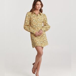 New Charlie Holiday long sleeve yellow paisley 70s Mini Harper shirt Dress S